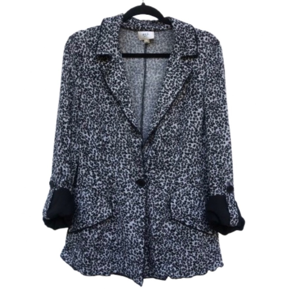 NWOT ECI leopard print cardigan pockets L